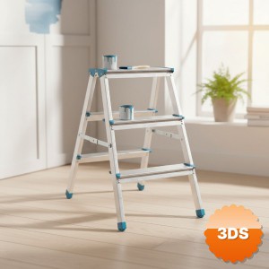 3+3 Çift Basamaklı Alüminyum Metal Merdiven 69 cm