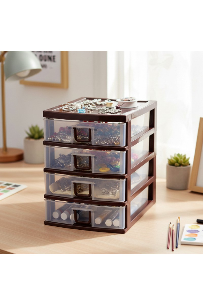 Mini 4 Çekmeceli Komidin Organizer 26x27x19 cm Şeffaf Çekmeceli