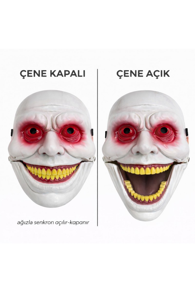 Hareketli Çene Mekanizmalı Kırmızı Korku Maskesi Yetişkin