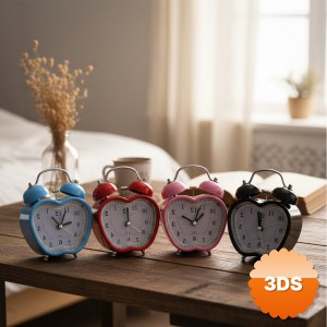 Renkli Kalp Masa Çalar Saati Kulaklı Klasik Model Işıklı Kadran