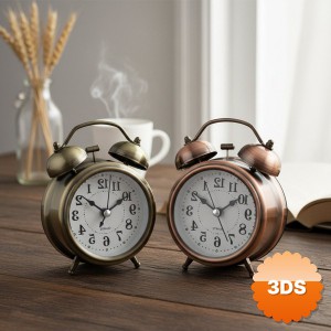 Yuvarlak Eskitme Metal Çalar Saat 8 cm Vintage Kulaklı Model