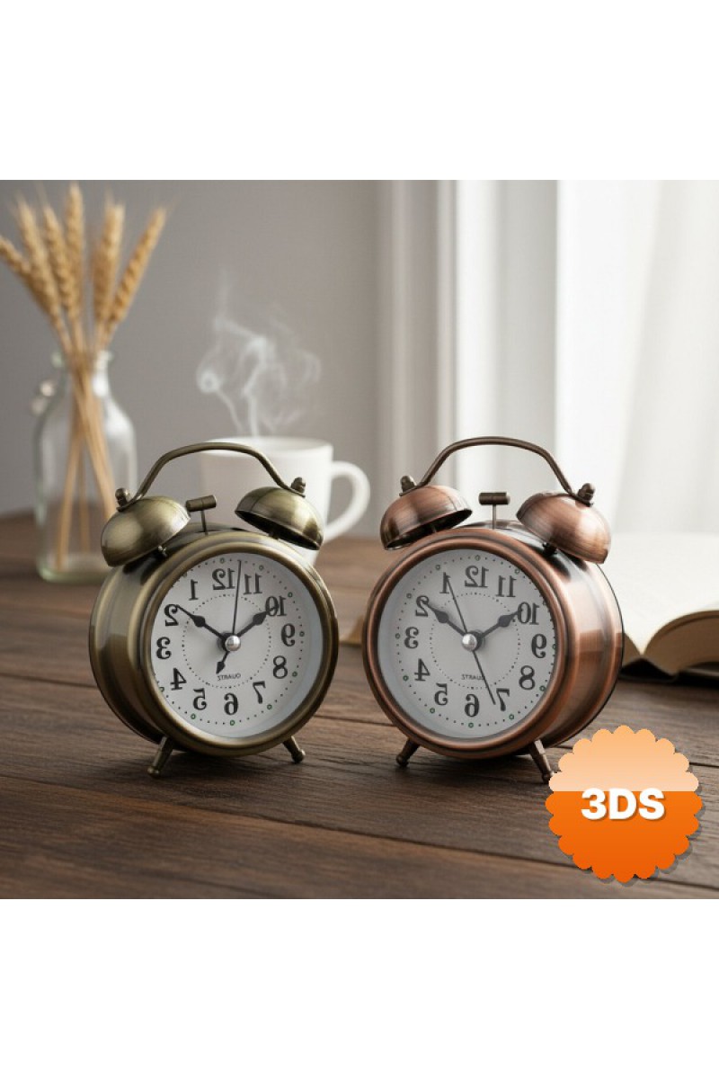 Yuvarlak Eskitme Metal Çalar Saat 8 cm Vintage Kulaklı Model