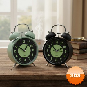 Fosforlu Metal Çalar Saat İkiz Çan Mekanizmalı 11 cm