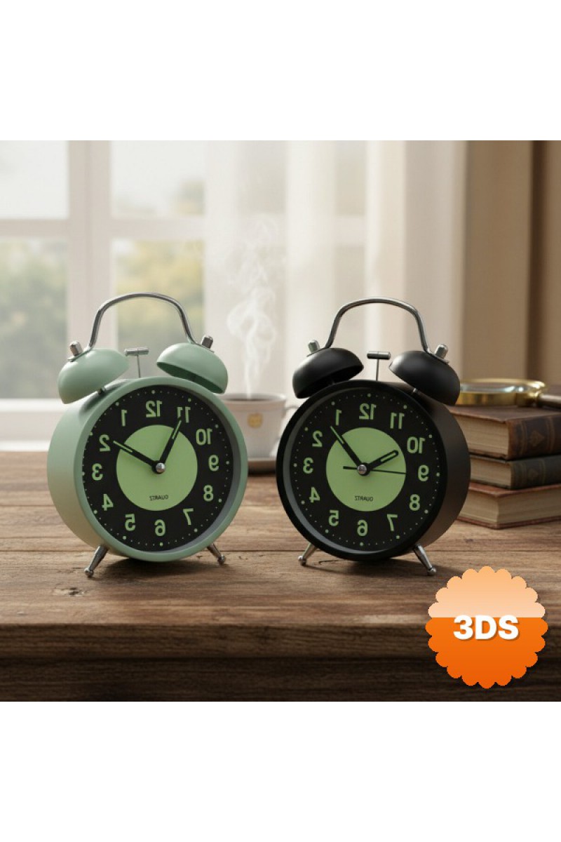 Fosforlu Metal Çalar Saat İkiz Çan Mekanizmalı 11 cm
