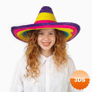 Sombrero Meksika Şapkası Renkli Örme Hasır Çocuk Boy