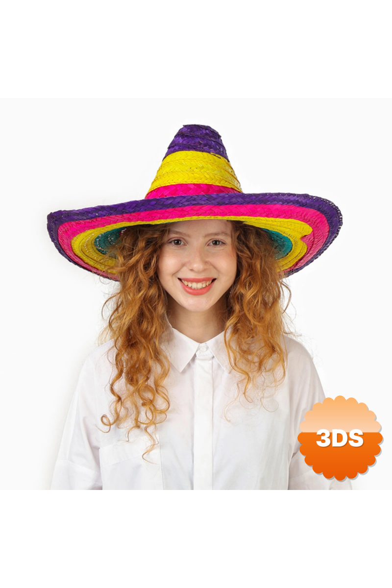 Sombrero Meksika Şapkası Renkli Örme Hasır Çocuk Boy