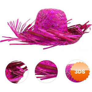 Tropikal Parti Pembe Fuşya Hasır Hawaii Şapkası 13x36 Cm