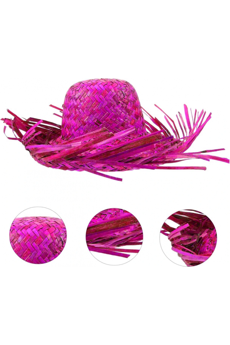 Tropikal Parti Pembe Fuşya Hasır Hawaii Şapkası 13x36 Cm
