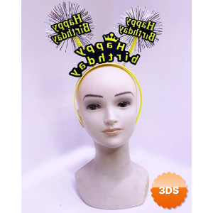 Happy Birthday Püsküllü Neon Sarı Renk Doğum Günü Tacı 22x19 Cm