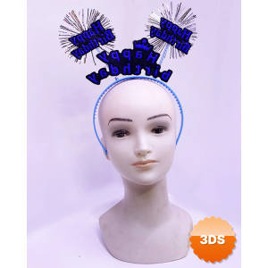 Happy Birthday Yazılı Püsküllü Neon Mavi Renk Doğum Günü Tacı 22x19 Cm