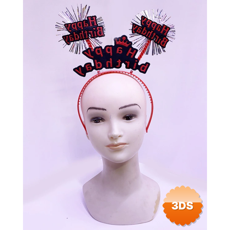 Happy Birthday Yazılı Püsküllü Neon Kırmızı Renk Doğum Günü Tacı 22x19 Cm