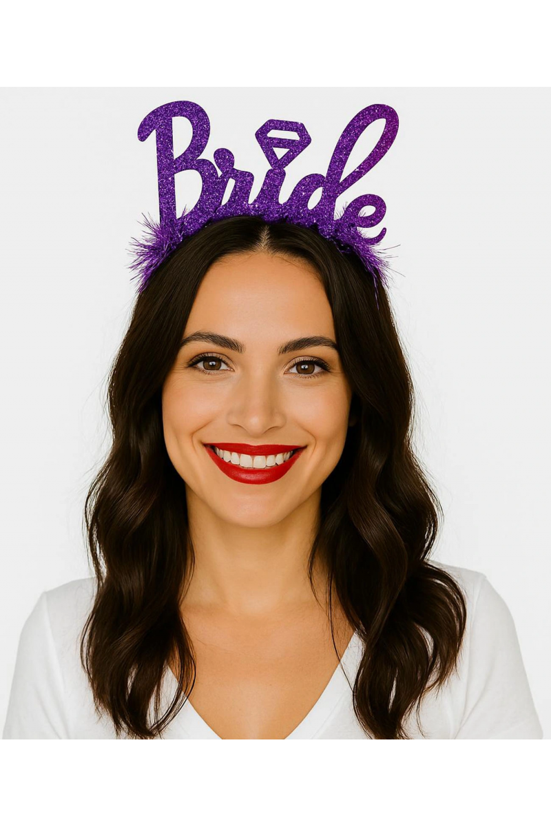 Mor Renk Bekarlığa Veda İtalik Yazı Alyanslı Bride Taç