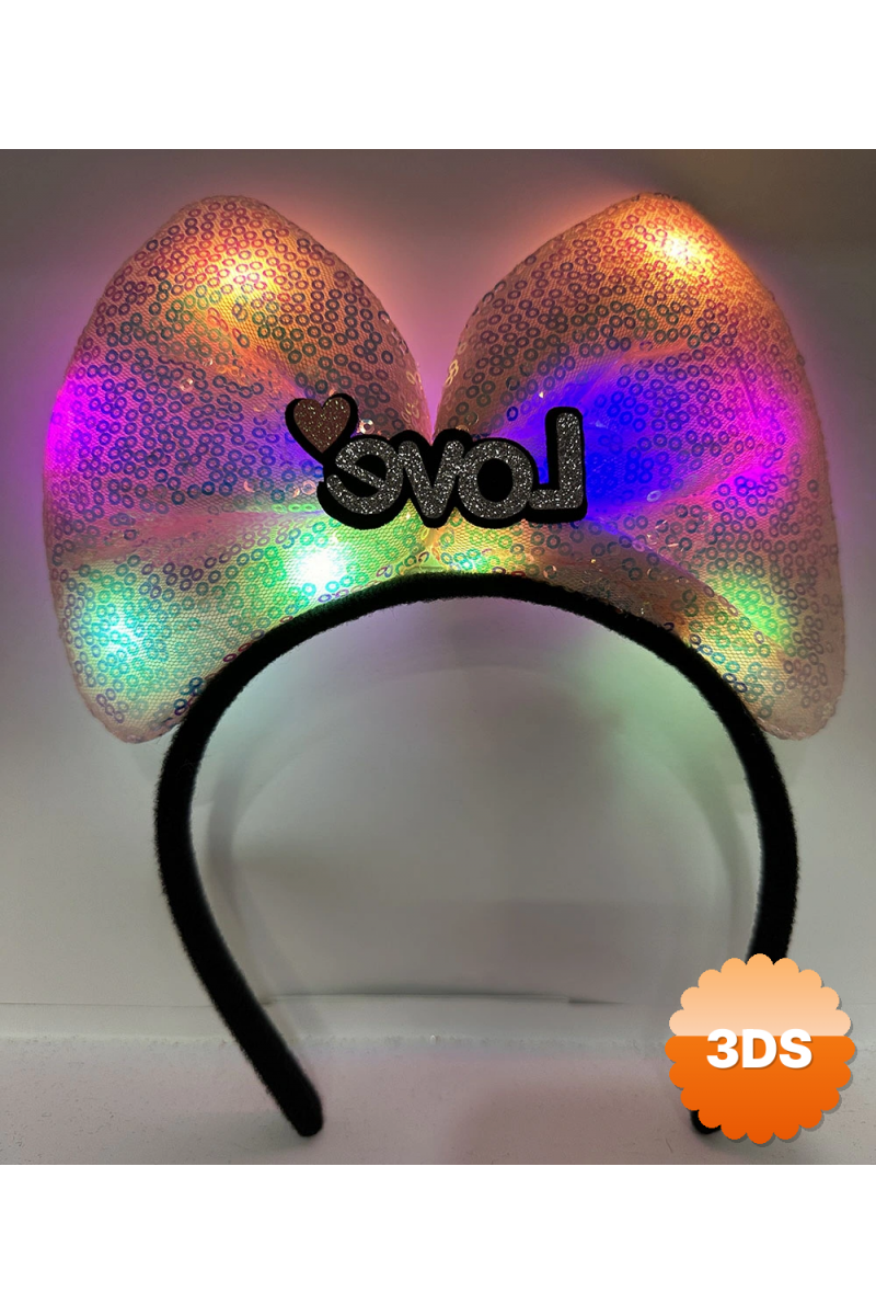 Led Işıklı 3 Farklı Fonksiyonda Yanan Gümüş Love Yazılı Toz Pembe Fiyonk Taç 20x17 Cm