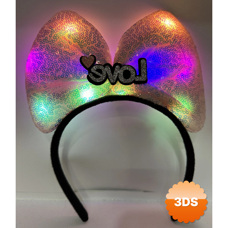 Led Işıklı 3 Farklı Fonksiyonda Yanan Gümüş Love Yazılı Toz Pembe Fiyonk Taç 20x17 Cm