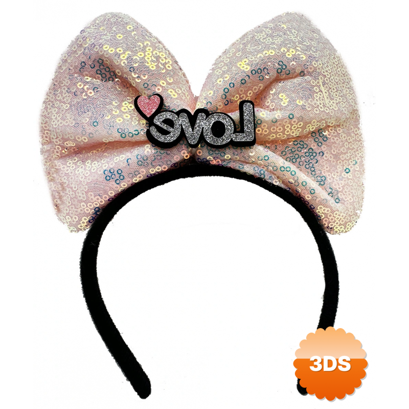 Led Işıklı 3 Farklı Fonksiyonda Yanan Gümüş Love Yazılı Toz Pembe Fiyonk Taç 20x17 Cm