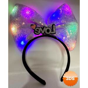 Led Işıklı 3 Farklı Fonksiyonda Yanan Gümüş Love Yazılı Lila Fiyonk Taç 20x17 Cm