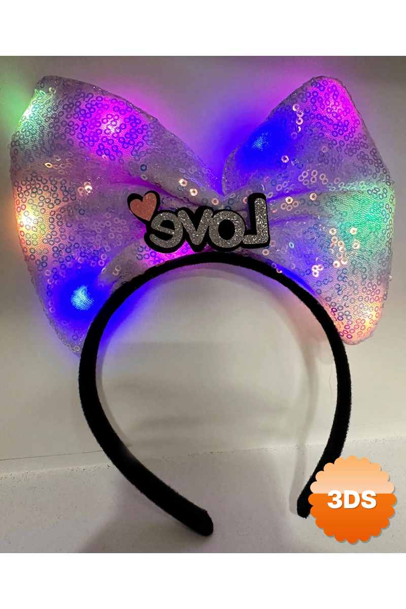 Led Işıklı 3 Farklı Fonksiyonda Yanan Gümüş Love Yazılı Lila Fiyonk Taç 20x17 Cm