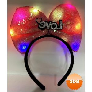Led Işıklı 3 Farklı Fonksiyonda Yanan Gümüş Love Yazılı Fuşya Pembe Fiyonk Taç 20x17 Cm