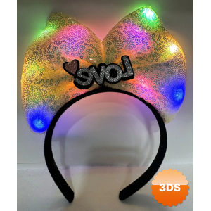 Led Işıklı 3 Farklı Fonksiyonda Yanan Gümüş Love Yazılı Sarı Fiyonk Taç 20x17 Cm