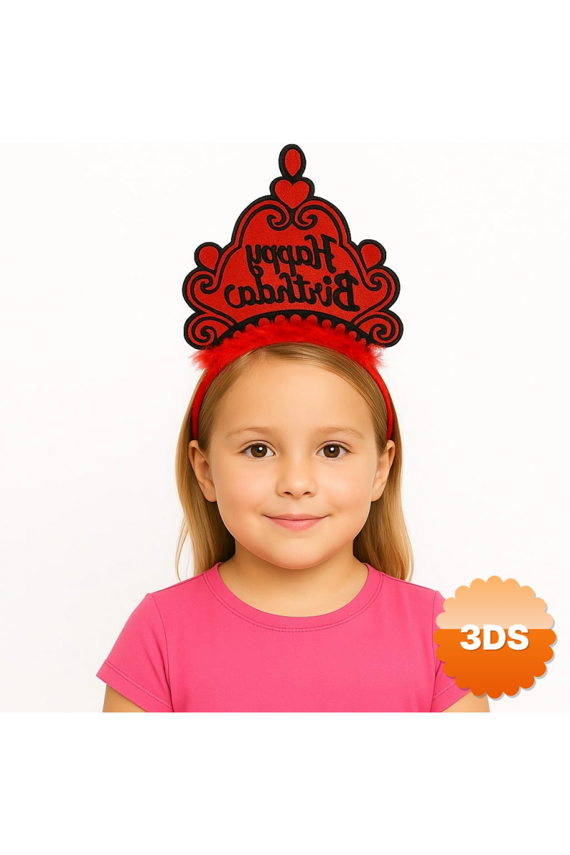 Kırmızı Happy Birthday Prenses Tacı – Doğum Günü Taç Aksesuarı