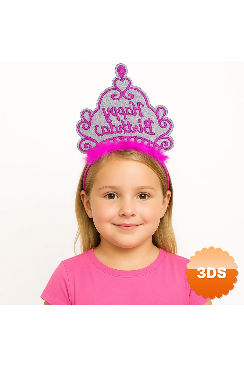 Pembe Happy Birthday Prenses Tacı – Doğum Günü Taç Aksesuarı