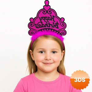 Fuşya Happy Birthday Prenses Tacı – Doğum Günü Taç Aksesuarı