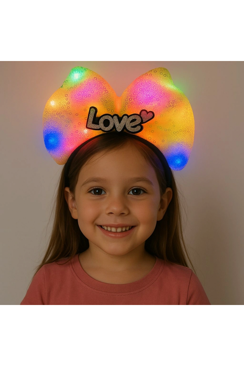 Led Işıklı Love Yazılı Sarı Fiyonk Taç – Kız Çocuk Parti Tacı