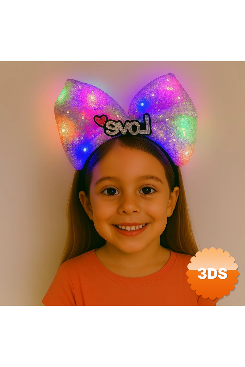 Led Işıklı Love Yazılı Mor Fiyonk Taç – Kız Çocuk Parti Tacı