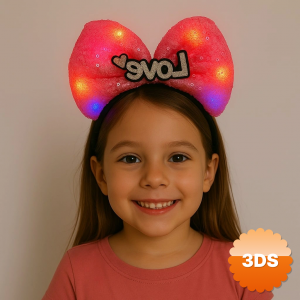 Led Işıklı Love Yazılı Fuşya Fiyonk Taç – Kız Çocuk Parti Tacı