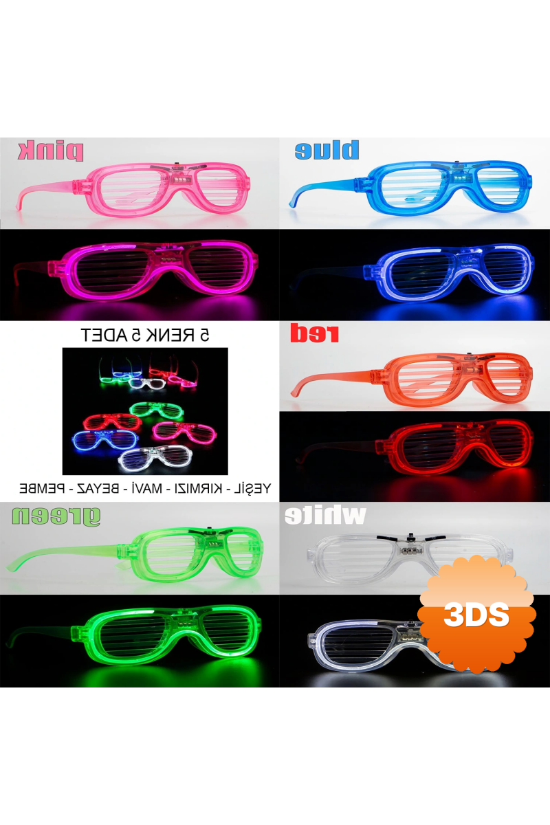 Glow Model Led Işıklı Parti Gözlüğü 3 Modlu 5 Renk 5 Adet