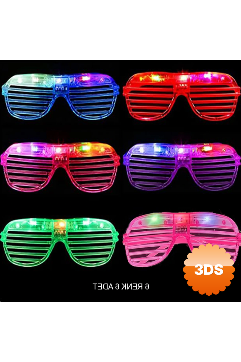 Işıklı Panjur Şeritli Led Parti Gözlüğü 6 Renk 6’lı Set