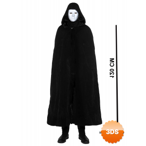 Siyah Kapüşonlu 120 Cm Pelerin Ve Beyaz Boyanabilir Tam Yüz Maske