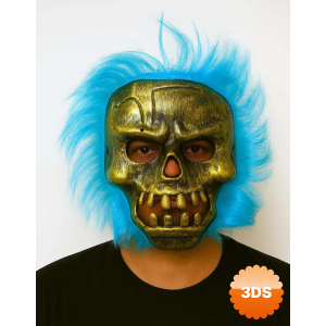Wild Skull - Bakır Kafatası Turkuaz Saçlı İskelet Maske
