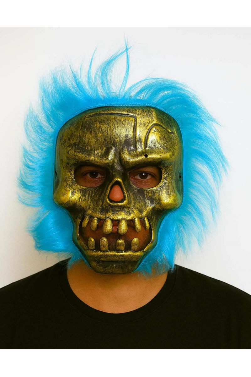 Wild Skull - Bakır Kafatası Turkuaz Saçlı İskelet Maske