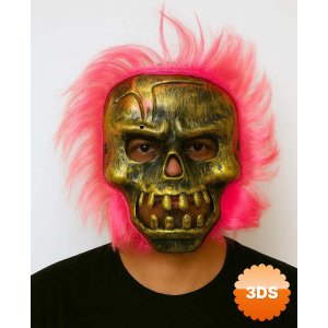 Wild Skull - Bakır Kafatası Pembe Saçlı İskelet Maske