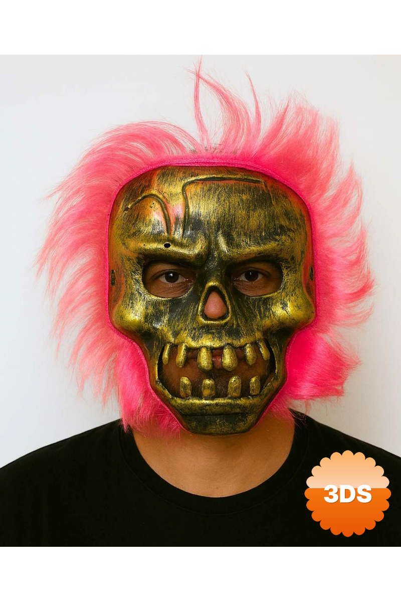 Wild Skull - Bakır Kafatası Pembe Saçlı İskelet Maske