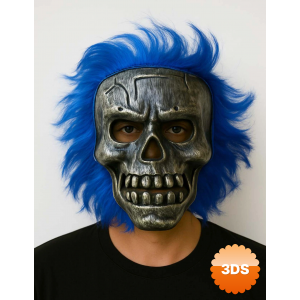 Wild Skull - Gümüş Kafatası Mavi Saçlı İskelet Maske