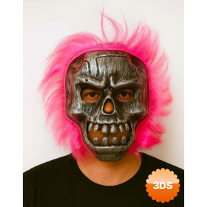 Wild Skull - Gümüş Kafatası Pembe Saçlı İskelet Maske