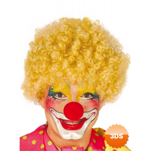 Sarı Renk Kıvırcık Afro Bonus Peruk Takma Saç Ve Kırmızı Burun Seti