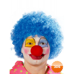 Mavi Renk Kıvırcık Afro Bonus Peruk Takma Saç Ve Kırmızı Burun Seti