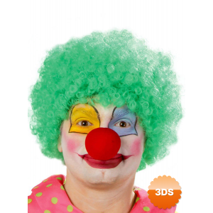 Yeşil Renk Kıvırcık Afro Bonus Peruk Takma Saç Ve Kırmızı Burun Seti