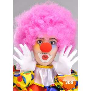 Pembe Renk Kıvırcık Afro Bonus Peruk Takma Saç Ve Kırmızı Burun Seti