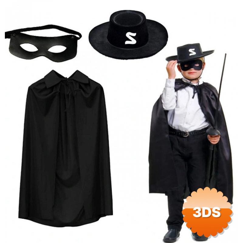 Zorro Pelerini Şapkası Ve Maske Seti Çocuk Boy