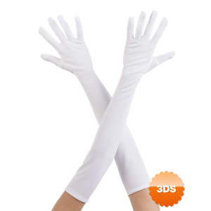 Beyaz Renk Dirseğe Kadar Uzun Kumaş Eldiven 40 Cm