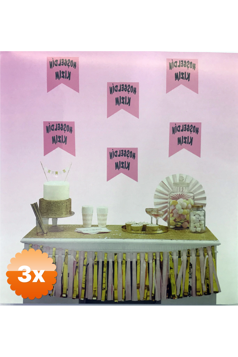Pembe Üzeri Gümüş Renk Hoşgeldin Kızım Bayrak Süs