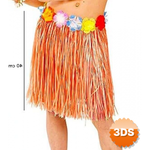 Yetişkin Ve Çocuk Uyumlu Turuncu Renk Püsküllü Hawaii Luau Hula Etek 40 Cm
