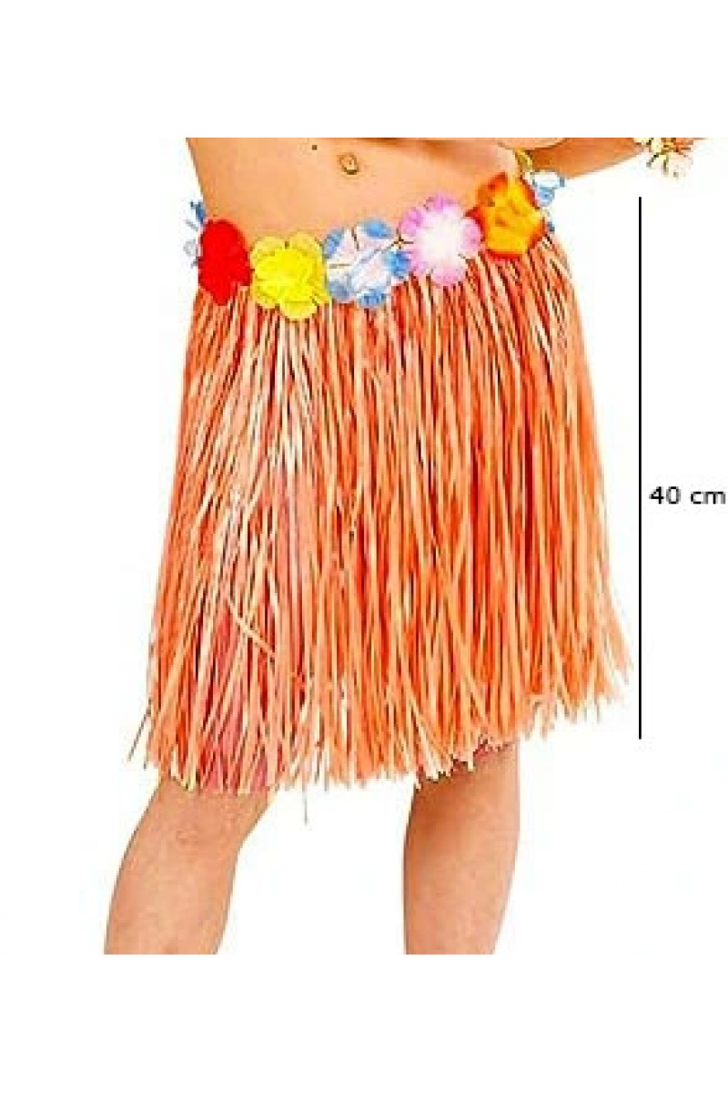 Yetişkin Ve Çocuk Uyumlu Turuncu Renk Püsküllü Hawaii Luau Hula Etek 40 Cm