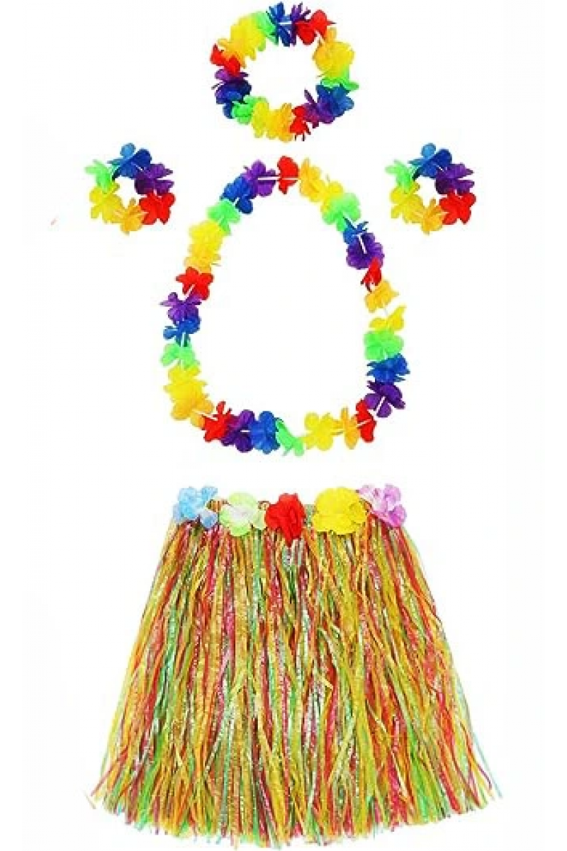Renkli Hawaii Etek 40 Cm Ve 4’lü Hawaii Seti