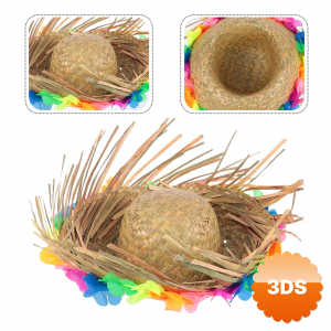 Naturel Renk Püsküllü Örme Hasır Hawaii Luau Aloha Şapka 13x36 Cm