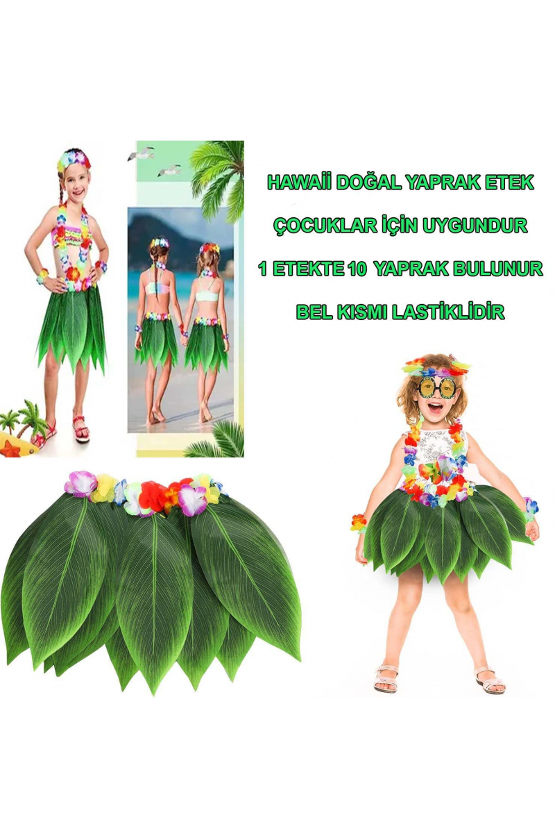 Tropikal Esintili Hawaii Yapraklı Parti Eteği Çocuk Boy